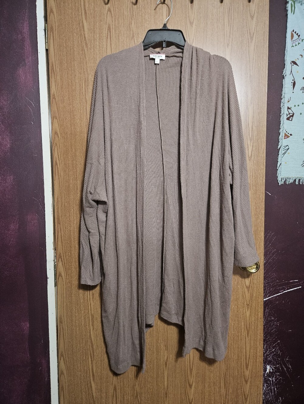 Andree By Unit Taupe Long Sleeve Ribbed Draped Open Front Cardigan Size Large!